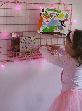 Botique-Rose Gold Grid Wall Basket Wire Wall Shelf for Grid