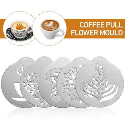 5pcs Stainless Steel Coffee Stencil Set Coffee Barista Tools