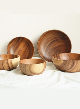 Acacia Wood Salads Bowl Serving Mixing Tableware Wooden Japa