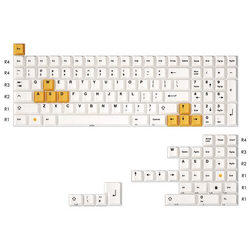 Cherry Profile White Yellow Color Keycaps Dye Sub Black Prin