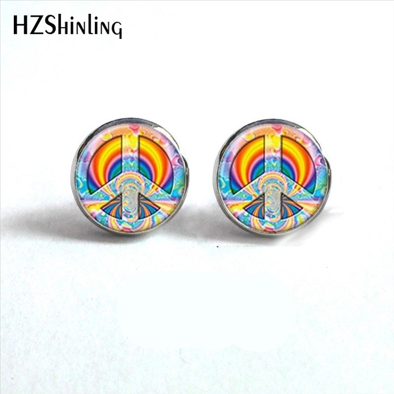 nes 0062  hippie peace earrings sign peace stud earrings pe