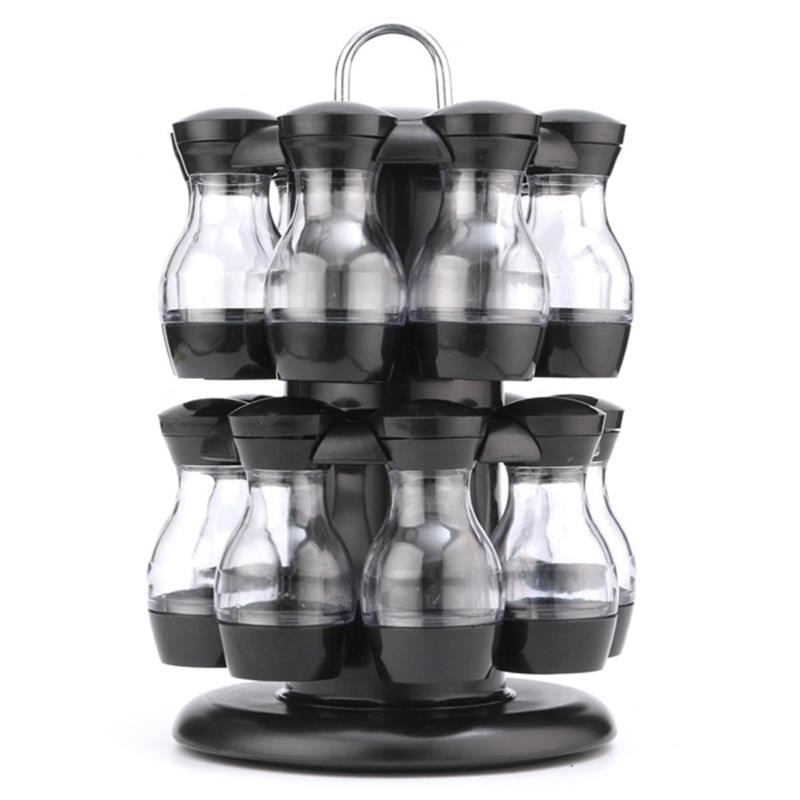 16Pcs Condit Set 360 Rotating Spice Jar Rack Kitchen Cruet C