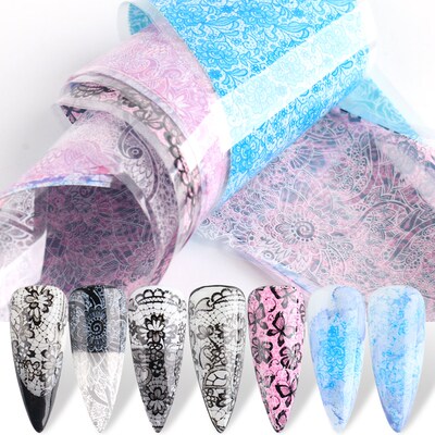 10pcs Black Butterfly Stickers On Nails Foil Colorful Lace