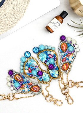 4pcs DIY Cute Foot Keychain Special Shaped Full Drill Diamo