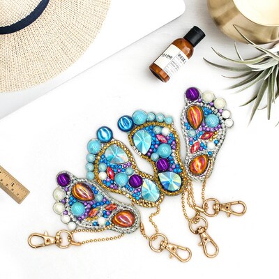 4pcs DIY Cute Foot Keychain Special Shaped Full Drill Diamo