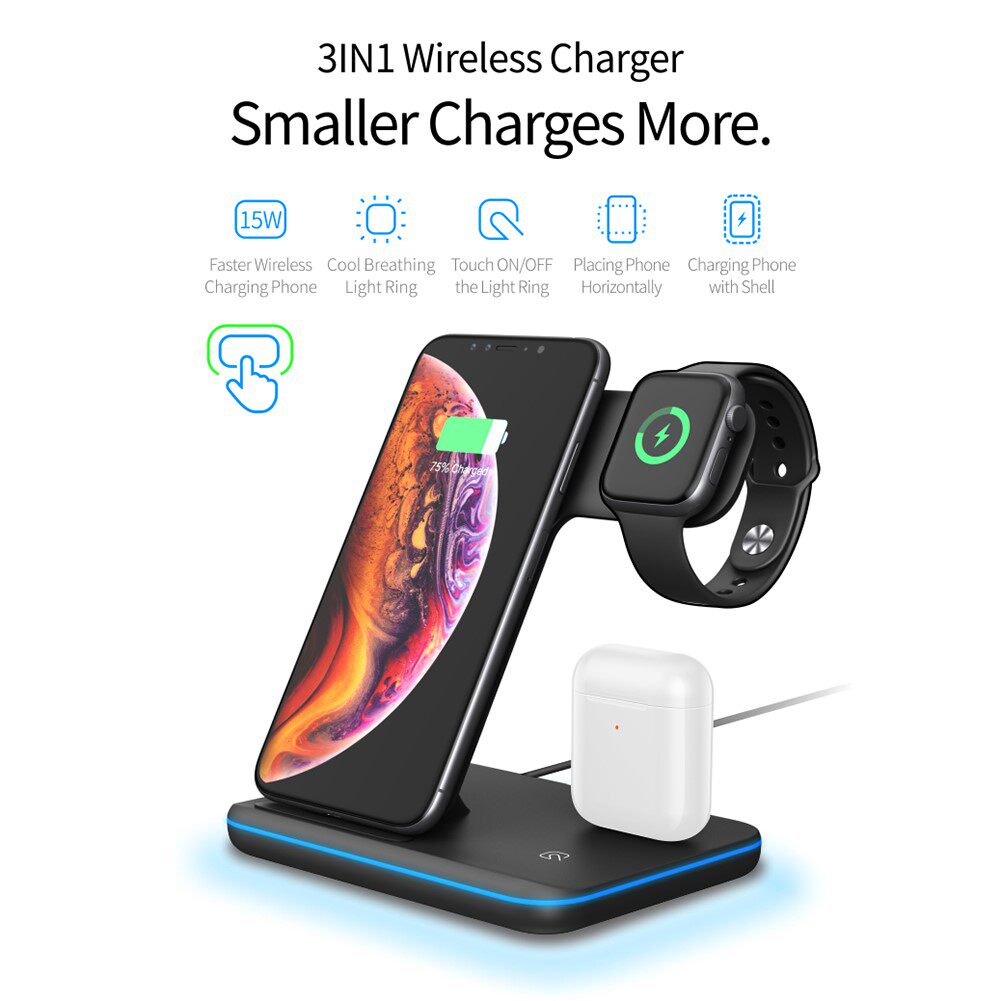 15W 3 in 1 Wireless Charger Stand for iPhone12 11 XS XR X 8