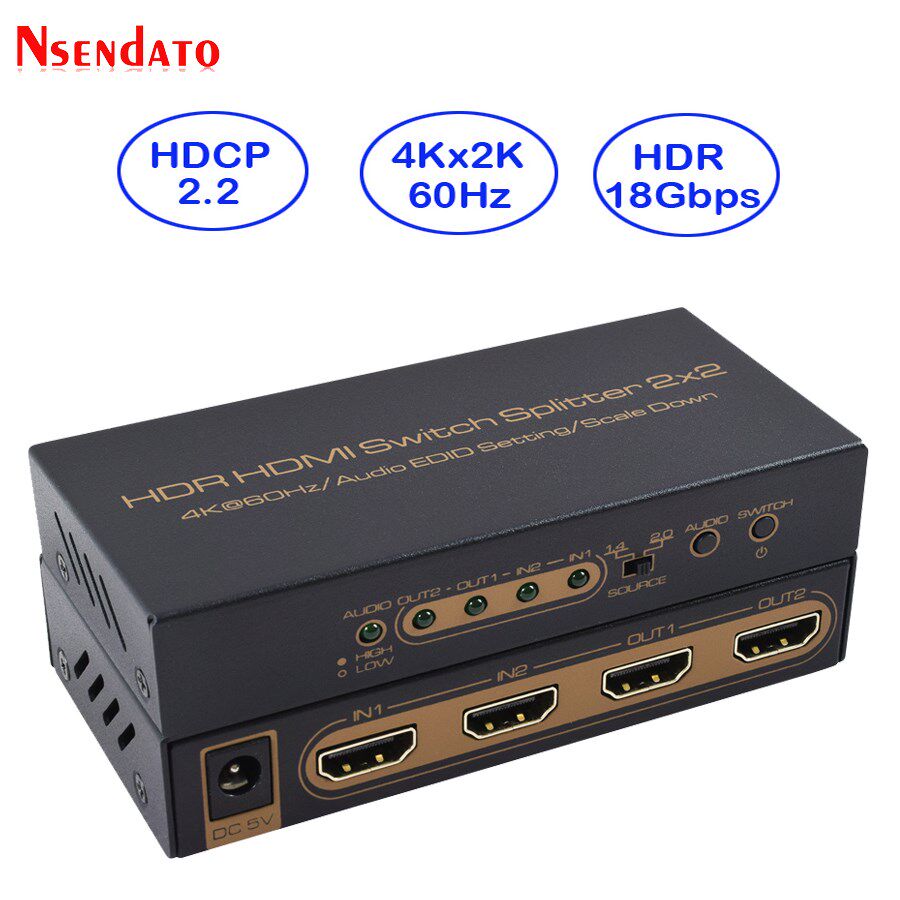 HDR HDMI 4K Splitter 2x2 4Kx2K 60Hz 2 In 2 Out HDMI Switch