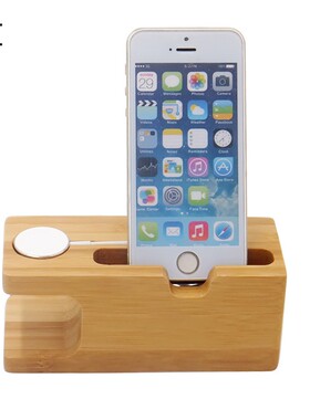 2 in 1 Charging Dock Station Bamboo Base Wooden Charger Hol