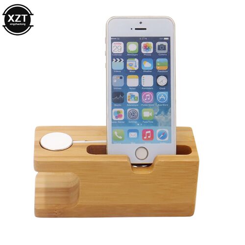 2 in 1 Charging Dock Station Bamboo Base Wooden Charger Hol