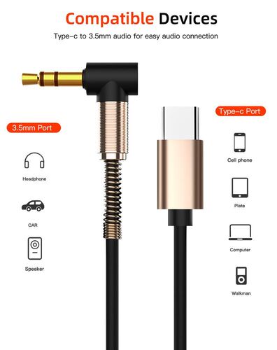 Type C To 3.5mm Auxiliary Cable Light Aux Cable Adapter Typ