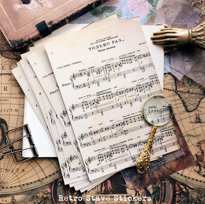 KSCRAFT A5 Vintage Music Book Page Vellum Paper Stickers fo