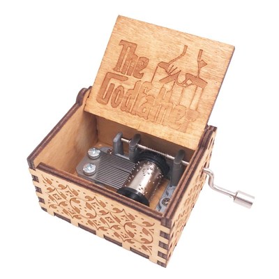 The Godfather Music Box 18 Note Hand Crank Musical Box Carv