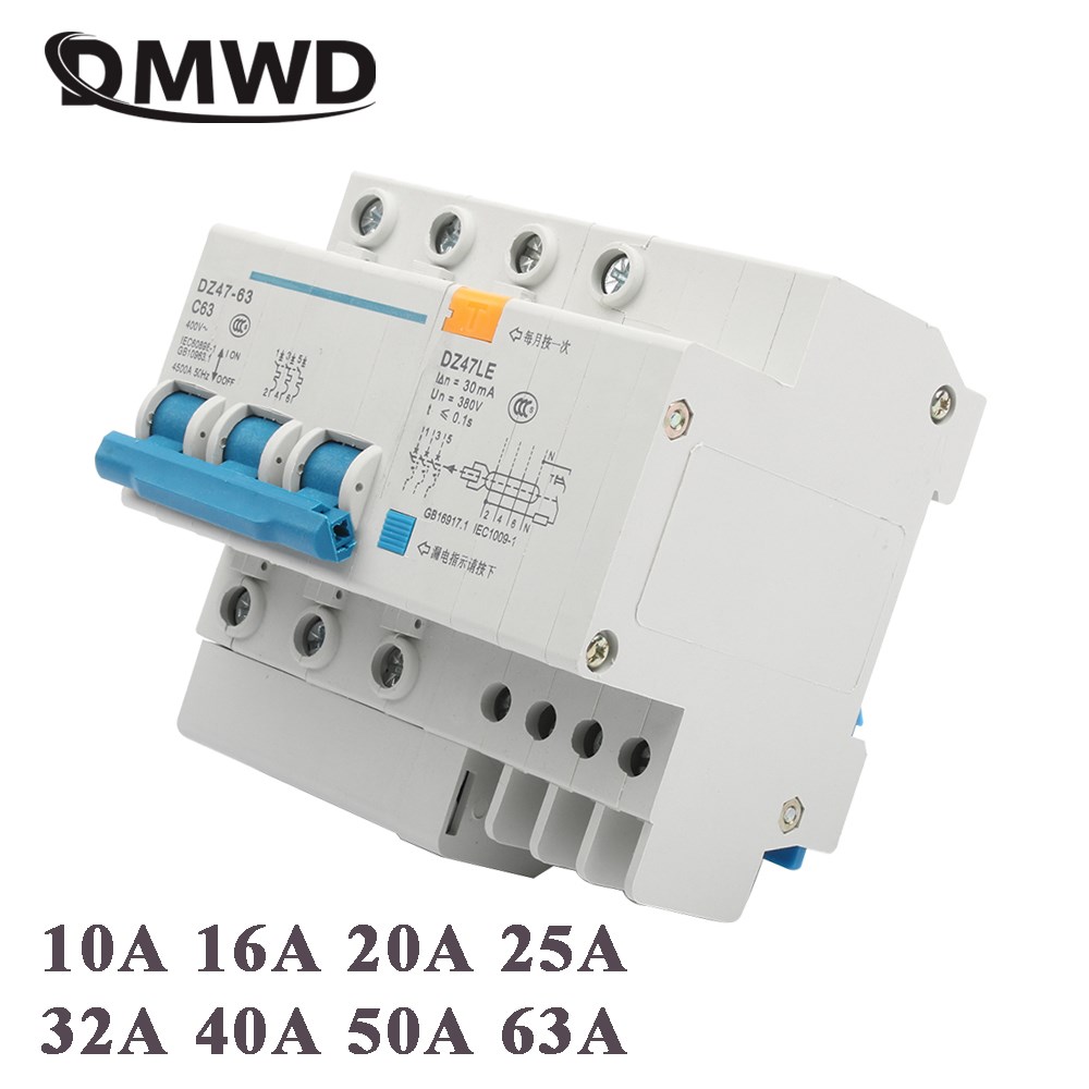 DZ47LE-63 3P+N 10A 16A 20A 400V~ 32A 40A 50A 63A 50/60HZ Res