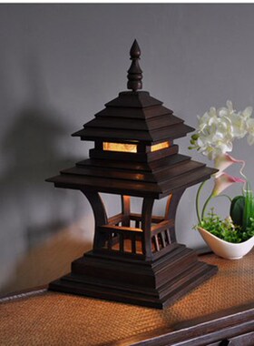 New Chinese style wooden table lamp retro solid wood courtya