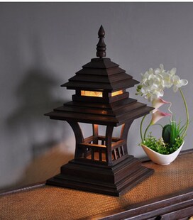 New Chinese style wooden table lamp retro solid wood courtya