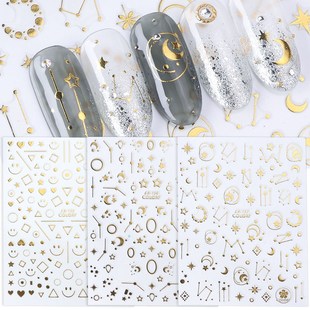 Gold Silver Stickers Sliders For Nail Adhesive 3D Decals Ge