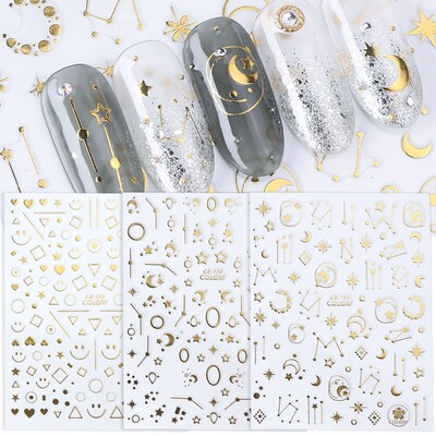 Gold Silver Stickers Sliders For Nail Adhesive 3D Decals Ge