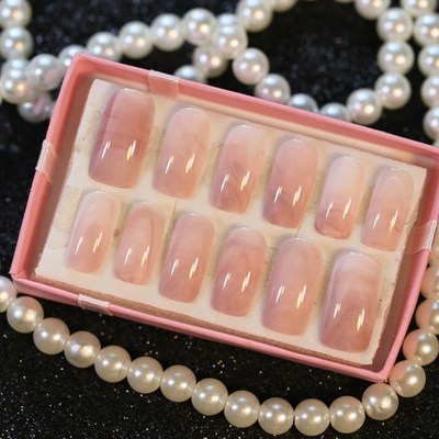 24 PCS Square Pink Marble Fake Nails Stone Pattern Long Pre