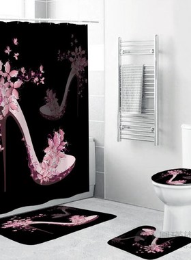 Black Shower Curtain Pink High Heels Bathroom Curtains with
