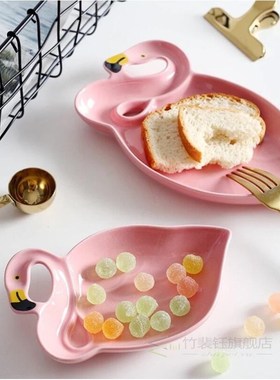 Creative Pink Flamingo Ceramic Tableware Dessert Plates Snac