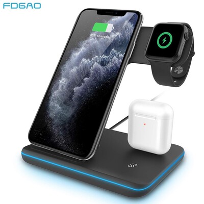 FDGAO 3 in 1 Qi Wireless Charger Station 15W Fast Charging
