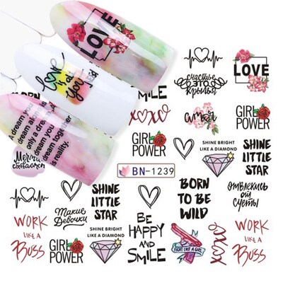 1pcs Stickers On Nails Letter Design Water Sliders Black Ab