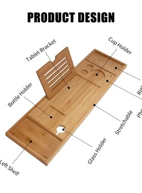 Extendable Bamboo Bathtub Tray Caddy Wooden Bath Organizer R