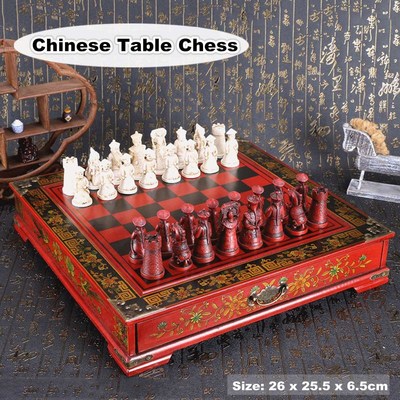 32Pcs/Set Wood Chess Chinese Retro Terracotta Chessman Ches