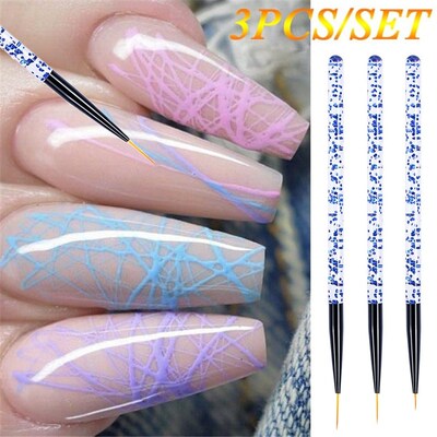 3Pcs/set Kolinsky Nail Brush Crystal Acrylic Thin Liner Dra