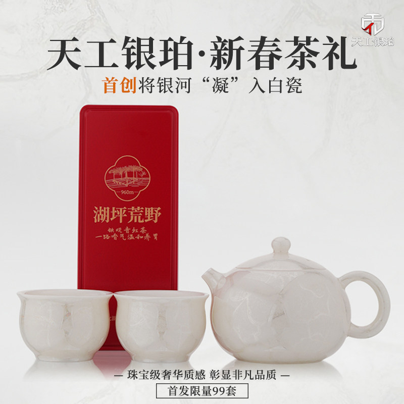 钰铨龙门新春茶礼 天工银珀一壶两杯茶叶套装 星珀流银传统中国白