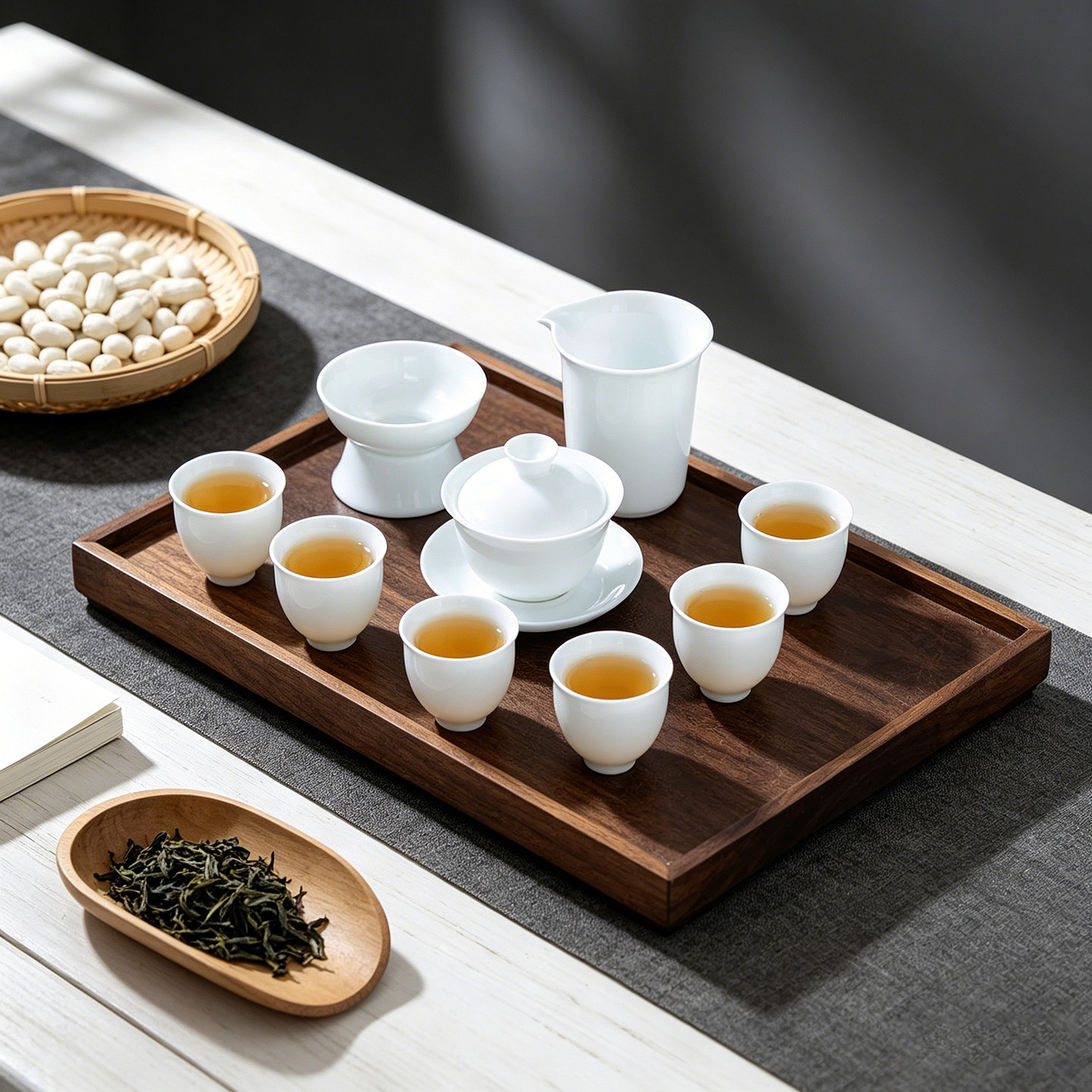 钰铨龙门冰种玉瓷素烧润白盖碗整套功夫茶具高档泡茶茶器送礼套装