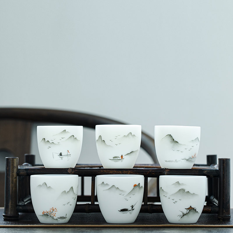钰铨龙门 德化羊脂玉白瓷手绘水墨画国风茶杯泡茶主人杯单杯家用,餐饮具,茶杯,淘宝优惠券,粉丝福利购,淘宝优惠卷