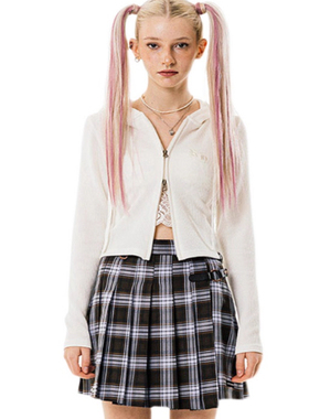 runningHIGH新款修身BM风双拉链性感休闲短款连帽卫衣韩国