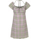 CURETTY 格纹挂脖露肩一字领甜美短袖 连衣裙