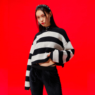 圆领针织衫 条纹短款 宽松慵懒风毛衣上衣 STUDIO CLUT