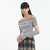 CURETTY 套针织上衣套装 金采源宣美同款 纯色一字肩辣妹袖