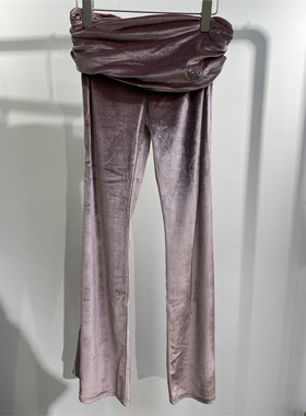 SCULPTOR秋冬时尚天鹅绒褶皱低腰休闲长裤女士包臀修身微喇裤