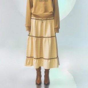 CITYBREEZE系带百褶蛋糕裙复古长裙A字长裙韩国直邮