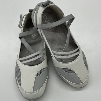 OJOS 休闲运动机能鞋女牛皮多条带浅口圆头芭蕾鞋银色单鞋