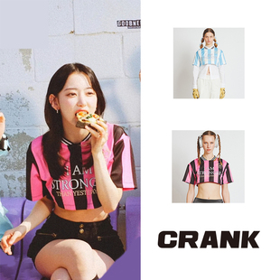 宫胁咲良/孔裕彬/李知禹同款 CRANK23春条纹撞色字母刺绣运动上衣