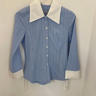 SCULPTOR 静奢提花设计条纹侧边抽绳衬衫女韩系简约收腰修身上衣