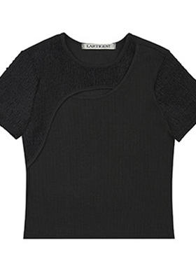 LARTIGENT 辣妹修身小众设计短款拼接短袖时尚简约百搭T恤