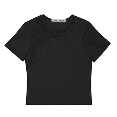 LARTIGENT 辣妹修身小众设计短款拼接短袖时尚简约百搭T恤