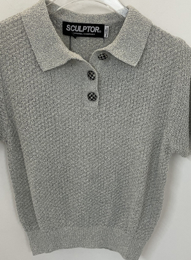 SCULPTOR毛巾布polo领针织短袖T恤衫女辣妹短款上衣