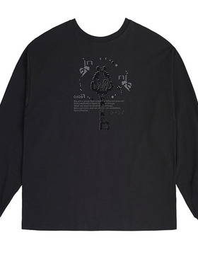 OJOS 植绒个性印花长袖圆领T恤女时尚宽松休闲百搭上衣