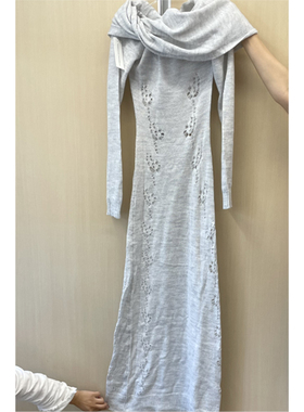 SCULPTOR两穿镂空印花针织披肩连帽长款连衣裙女修身气质感春秋