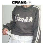 24冬季 新品 美式 CRANK 侧条纹拼接圆领毛衣女百搭刺绣套头针织衫