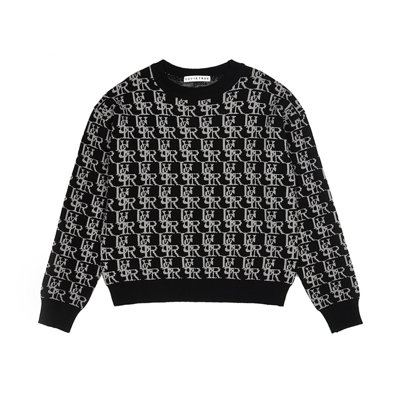 LUVISTRUE MOMO平井桃同款美式复古字母提花圆领毛衣针织衫