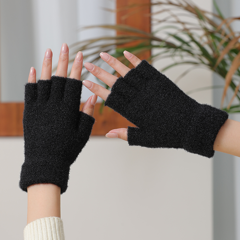 手套女半指秋冬毛线保暖露手指五指手套触屏韩版学生写字成人防寒