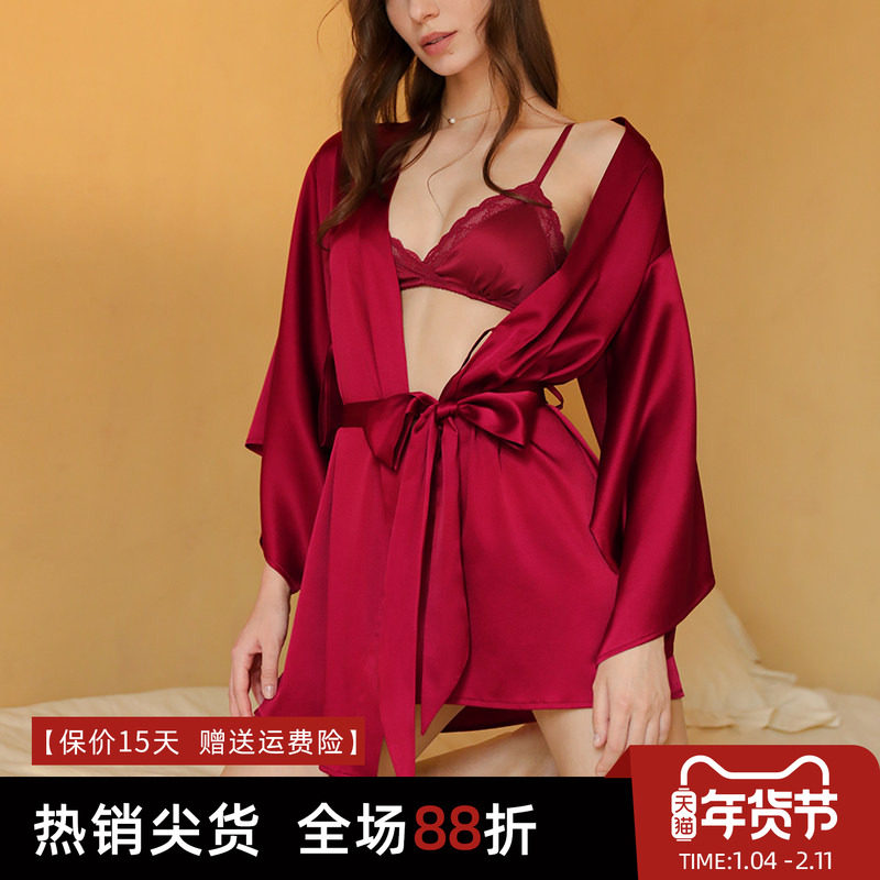 桑蚕丝性感睡衣纯欲风家居服真丝新娘晨袍婚礼结婚本命年红色睡袍,女士内衣/男士内衣/家居服,睡袍/浴袍,淘宝优惠券,粉丝福利购,淘宝优惠卷